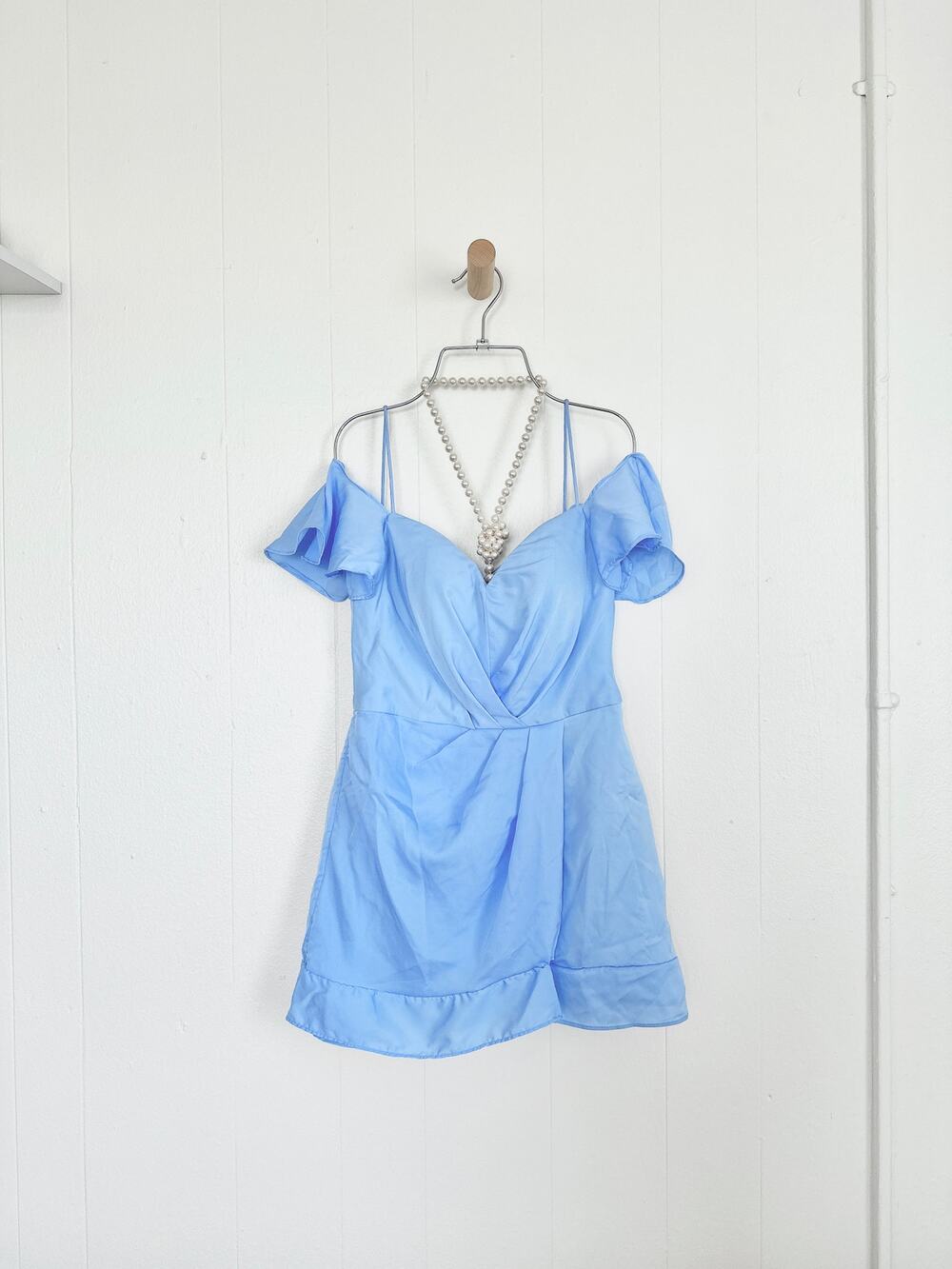BARIANO Periwinkle Off-Shoulder Ruffle Mini Dress Structured Corset Silhouette M